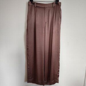 Ladies SZ 8 Madwelll Mocha Mousse Harlow Satin Wide-Leg Pant